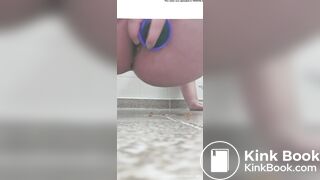 Chubby 19 year old girl shitting on dildo