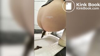 A girl defecated and urinated in a public toilet.