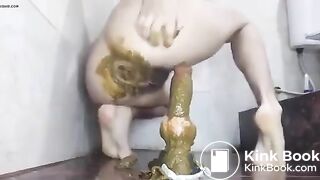 Nasty girl fucks the shit out of her ass with dog dildo