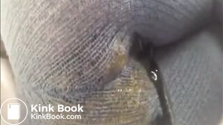Pooping and peeing black wool tights