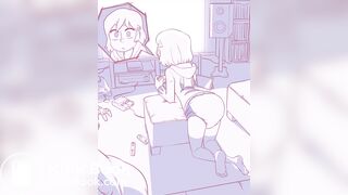 Anime girl poops her diaper while watching TV