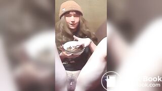 Cute girl eats her own shit