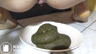 Green poop in plate