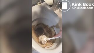 Eating her poop from toilet bowl