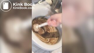 Eating her poop from toilet bowl