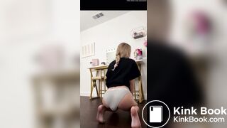 Squatting panty poop blonde