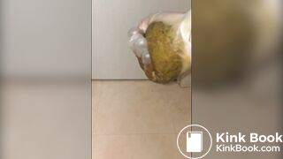 Girl puts hand into dirty glove