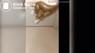 Girl puts hand into dirty glove