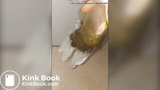 Girl puts hand into dirty glove