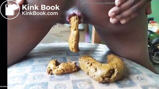 African girl pushing hard and struggling to shit - 1