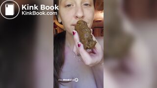 Redhead enjoys tasting, licking & sucking hard scat log