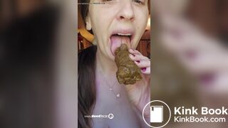 Redhead enjoys tasting, licking & sucking hard scat log