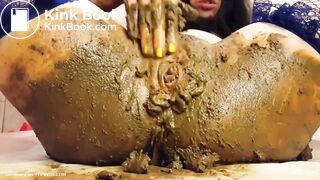 Brunette shits smears stuffs pussy and tastes