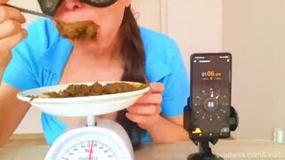 Slut finds out how fast she can eat her fresh shitpile