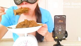 Slut finds out how fast she can eat her fresh shitpile