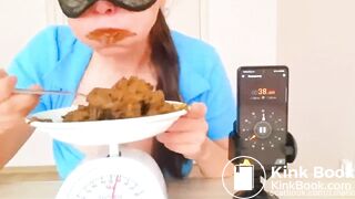 Slut finds out how fast she can eat her fresh shitpile