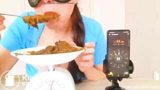 Slut finds out how fast she can eat her fresh shitpile