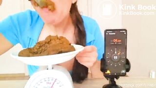 Slut finds out how fast she can eat her fresh shitpile