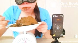 Slut finds out how fast she can eat her fresh shitpile