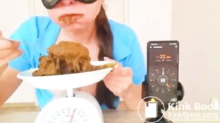 Slut finds out how fast she can eat her fresh shitpile