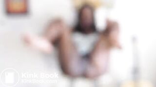 Ebony sitting on stool shits