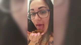 Chubby girl licking her shit