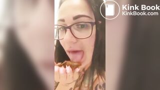 Chubby girl licking her shit