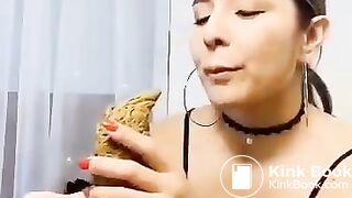 Colombian girl drops a giant toy to make a giant nugget