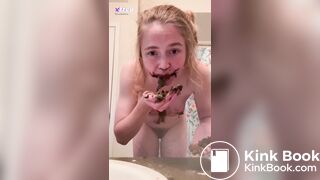 Shits in her hand then chews it