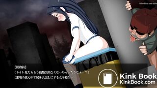 Girl Pooping in a Toilet Box in a Cemetery