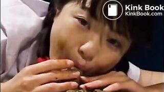 Cute Asian eating shit