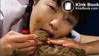 Cute Asian eating shit