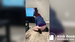 furry watches barney and makes pushies in diaper