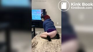 furry watches barney and makes pushies in diaper