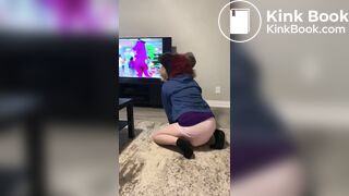 furry watches barney and makes pushies in diaper