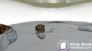 Macro Tikal poops in toilet