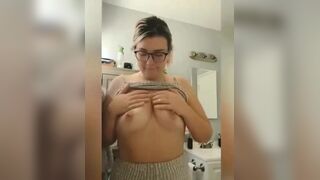 Pretty girl with glasses pooping