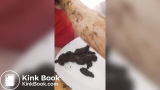 HUGE poop from stinky whore as she smears it on herself