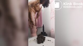 HUGE poop from stinky whore as she smears it on herself