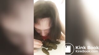 HUGE poop from stinky whore as she smears it on herself
