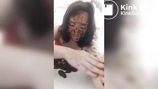 HUGE poop from stinky whore as she smears it on herself