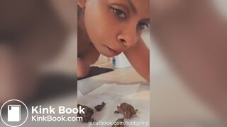 Ebony woman eating shit from the floor