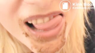 Sexy blonde tastes shit from plate