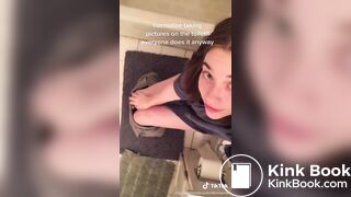 Casual girl does toilet selfie