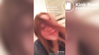 Casual girl does toilet selfie