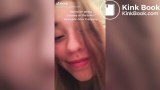 Casual girl does toilet selfie