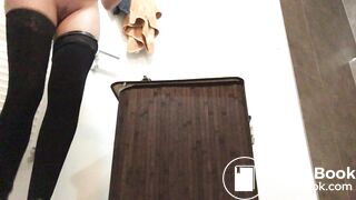 Hot german woman prepares a poop delivery