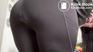 Woman poop her black leggings