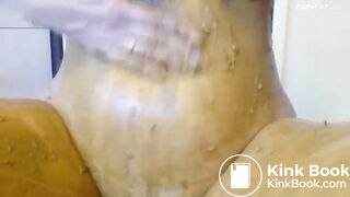 Beautiful lady is playing with poop