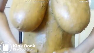 Beautiful lady is playing with poop